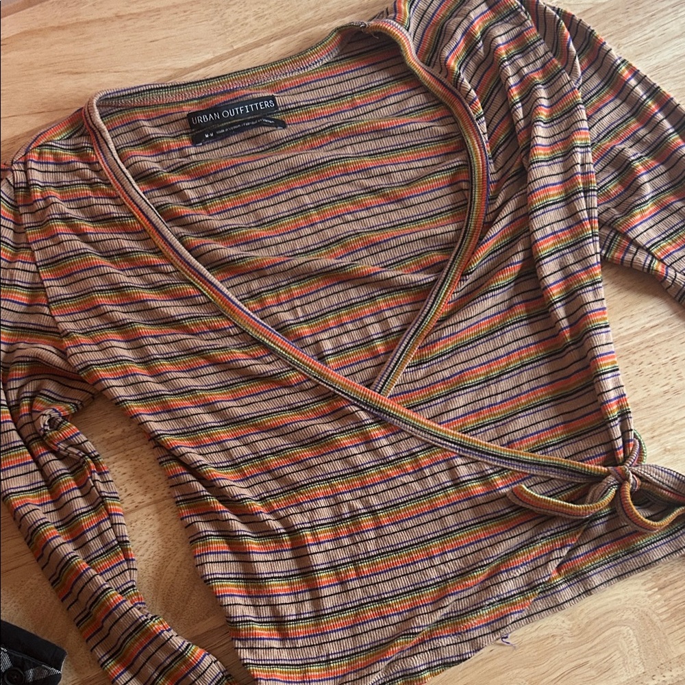 Urban Outfitters Brown Striped Wrap Blouse